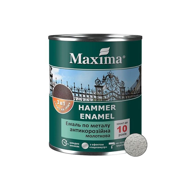 Емаль Maxima МОЛОТКОВА 3в1антикор срібло 2,3кг