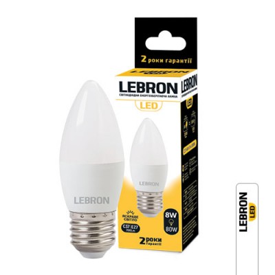 Світлодіодна лампа Lebron L-С37, 8W, Е27, 4100K, 720Lm