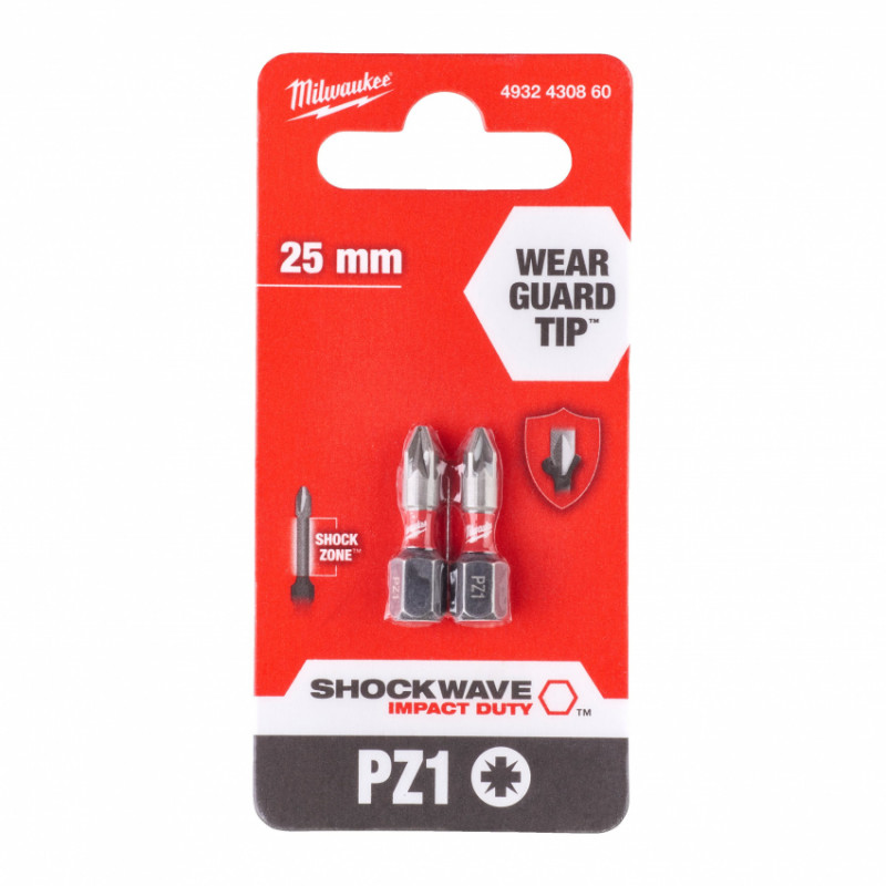 Біти Shockwave Meilwaukee PZ1*25мм(2шт)БЛІСТЕР