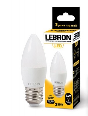 Світлодіодна лампа Lebron L-С37, 6W, Е27, 4100K, 480Lm, кут 220°