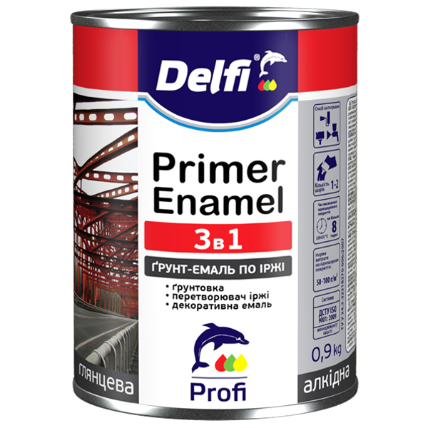 Грунт-емаль по іржі 3 в 1 графіт Delfi 0,9кг