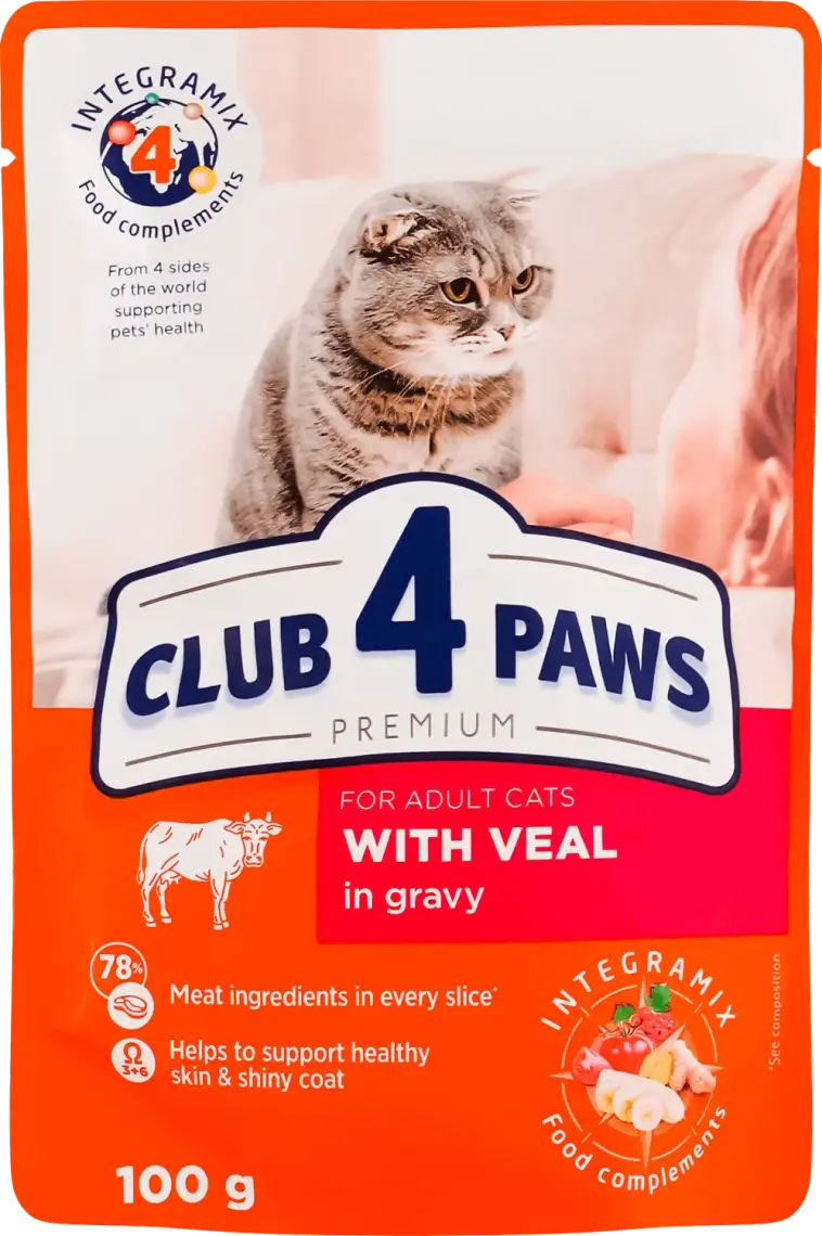Корм для котів клуб 4 лапи телятина в соусі в соусі 100гр