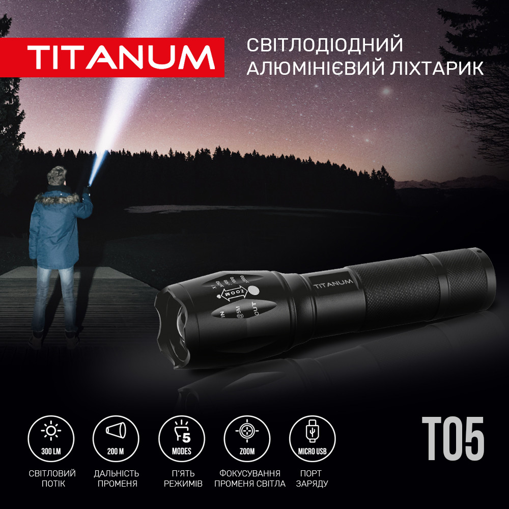 Ліхтарик світодіод портативний Titanum TLF-T05 300Lm 6500K — фото 4