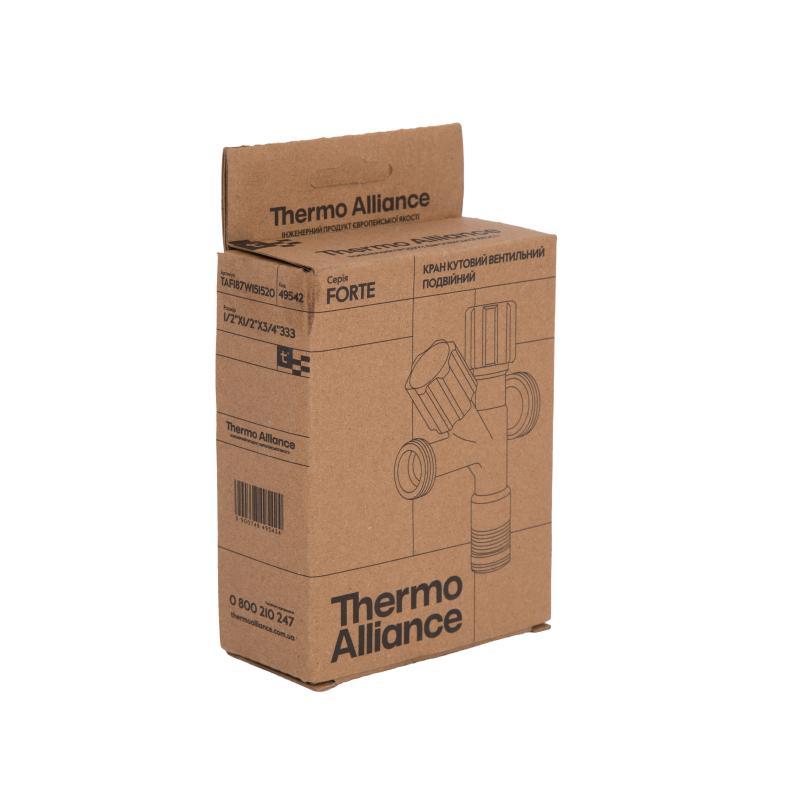 Кран кутовий подвійний Forte 1/2"З х 1/2"З х 3/4"З, хром Thermo Alliance — фото 2