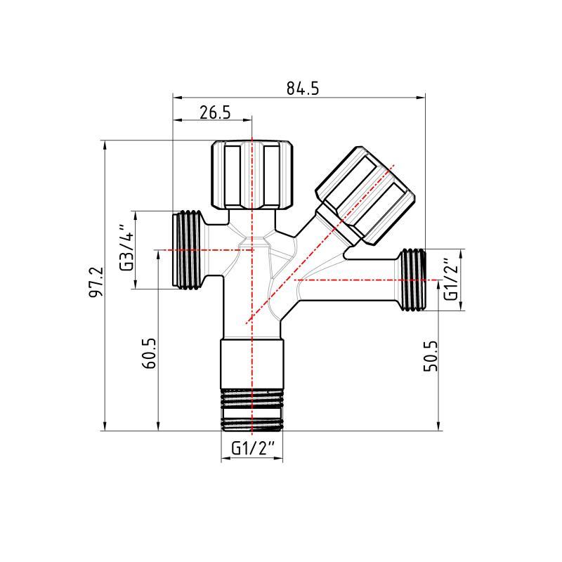 Кран кутовий подвійний Forte 1/2"З х 1/2"З х 3/4"З, хром Thermo Alliance — фото 3