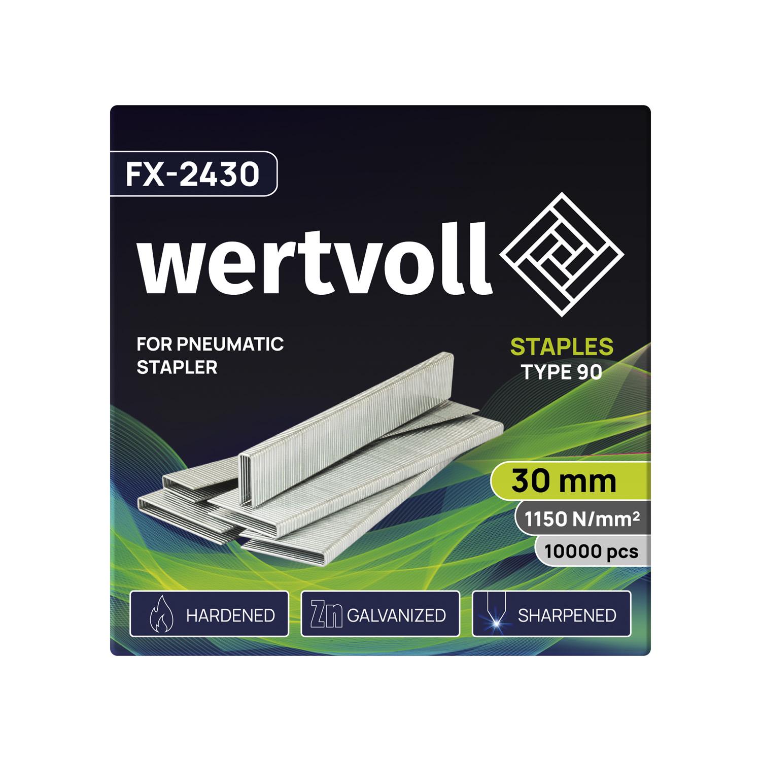 Скоби загартовані Wertvoll FX-2430 для пневмостеплера тип 90 30мм5.8х1.25 10000шт — фото 2