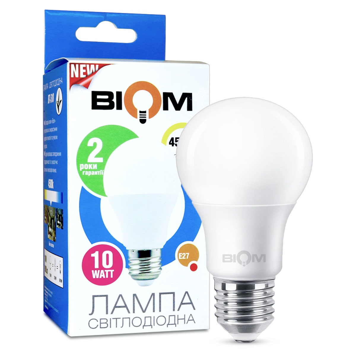 Світодіодна лампа Biom А-60 Е27 10W 4500K 3шт