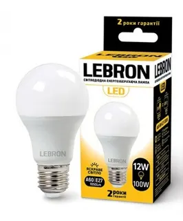 Світлодіодна лампа Lebron L-A60, 12W, Е27, 4100K, 1050LM, Кут 240°
