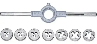 Набір мітчиків та плашок 40 од. (M3,M3,M4,M4,M5,M5,M6,M6), тримачі 2шт., різьбомір, викрутка) (WERK)