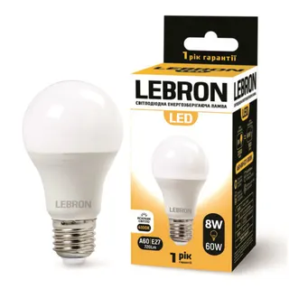 Світлодіодна лампа Lebron L-A60, 8W, Е27, 4100K, 700LM, Кут 240°