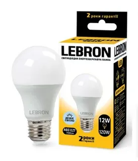Світлодіодна лампа Lebron L-A60, 12W, Е27, 6500K, 1100Lm, кут 240°
