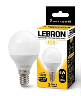 Світлодіодна лампа Lebron L-G45, 6W, Е14, 4100K, 480Lm, кут 220°