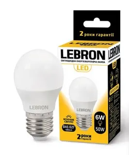 Світлодіодна лампа Lebron L-G45, 6W, Е27, 4100K, 480Lm, кут 220°
