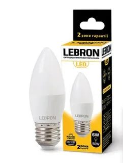 Світлодіодна лампа Lebron L-С37, 6W, Е27, 4100K, 480Lm, кут 220°