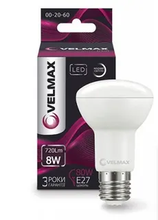 Світлодіодна лампа Velmax V-R63, 8W, E27, 4100K, 800Lm, ЕМС