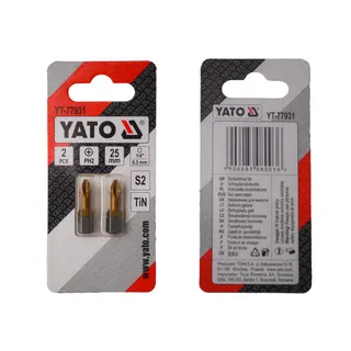 Насадка викруткова YATO PZ2 х 50 мм. HEX 1/4", хром-молібден, 2 шт.
