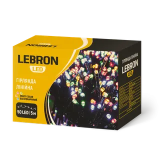 LED гірлянда LEBRON лінійна 10м, 100LED, біла, IP20, прозорий кабель