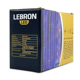LED гірлянда LEBRON штора 3х2м, краплі роси, 200LED, біла, USB, пульт ДК, IP20