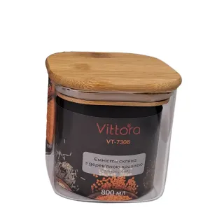 Ємність скляна з дерев.кришкою (трапеція) Vittora 800мл