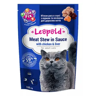 Корм для котів Леопольд 100г рагу з курки +печінки